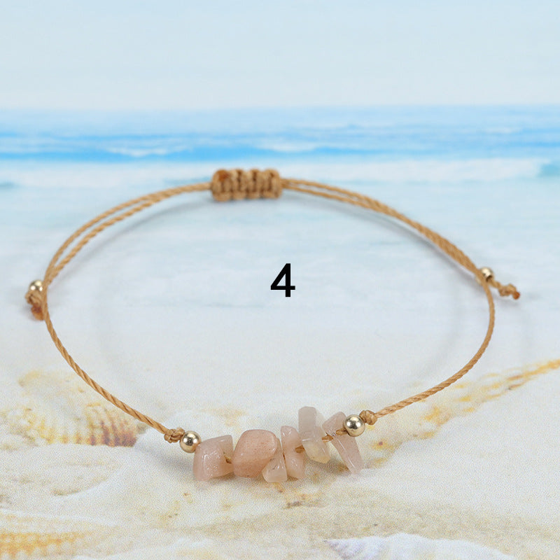 Wholesale  gravel bracelet irregular raw paraffin braided bracelet