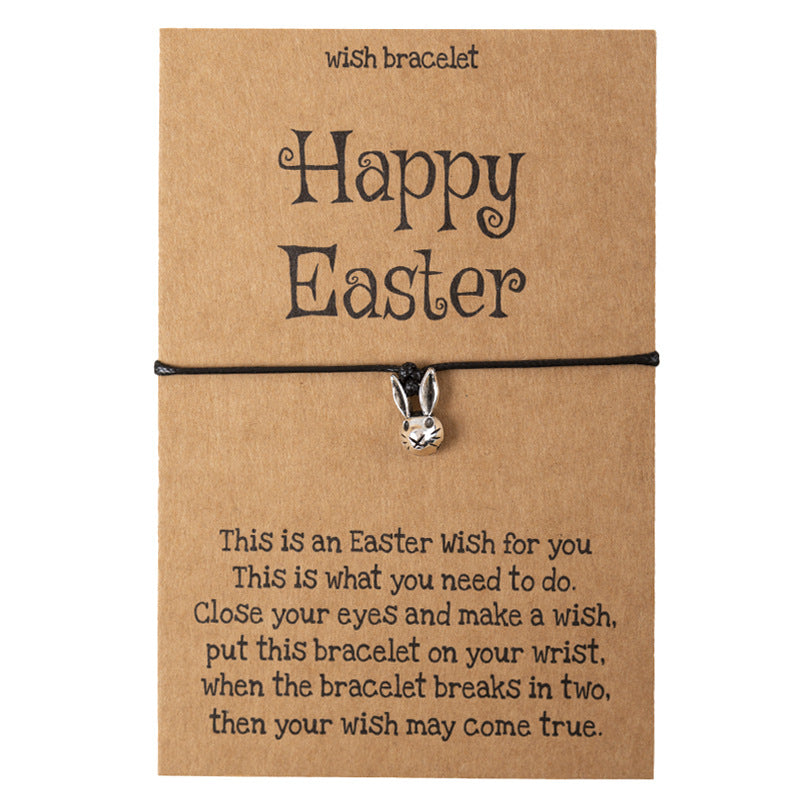 Wholesale Alloy Bunny Easter Hand-woven Adjustable Blessing Card Bracelet