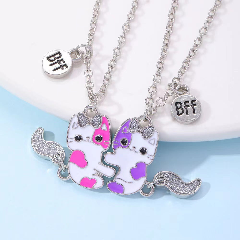 Wholesale Cat  Cartoon Magnet Alloy Water Drop Oil Necklace Set