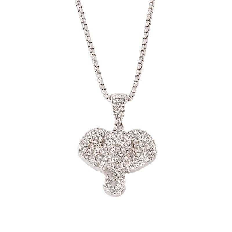 Wholesale Hip Hop Elephant Head Pendant Necklace,  Diamond Cut Zinc Alloy Fashion Accessory,  Gift for Men