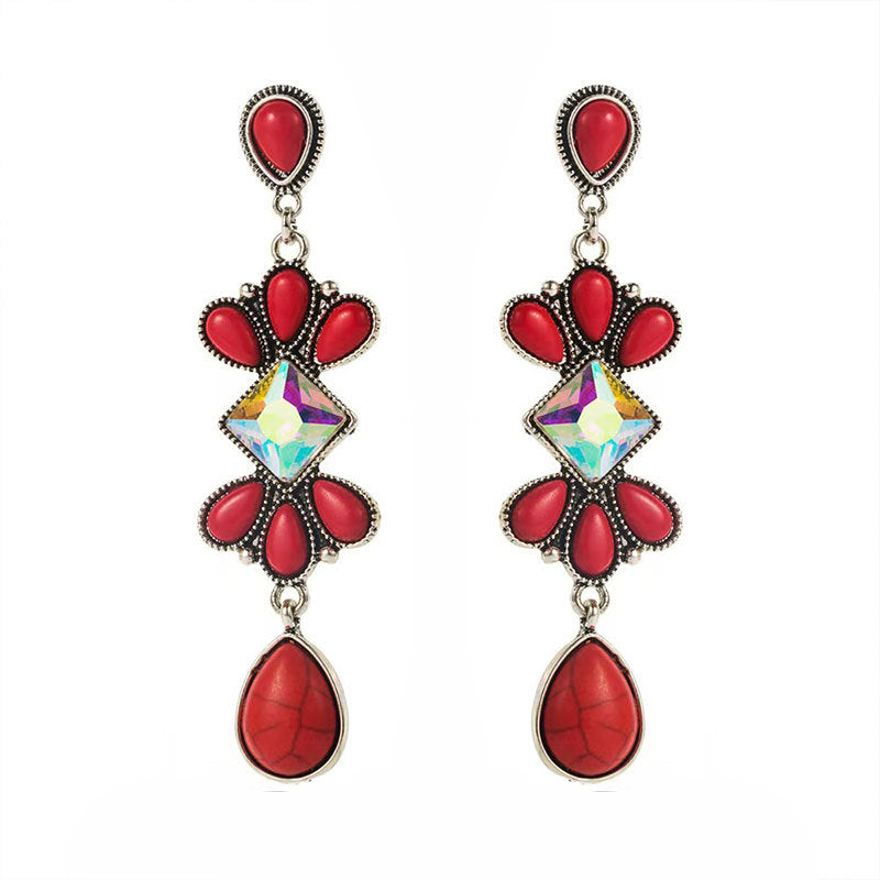 Wholesale Turquoise long earrings bohemian ethnic style earrings