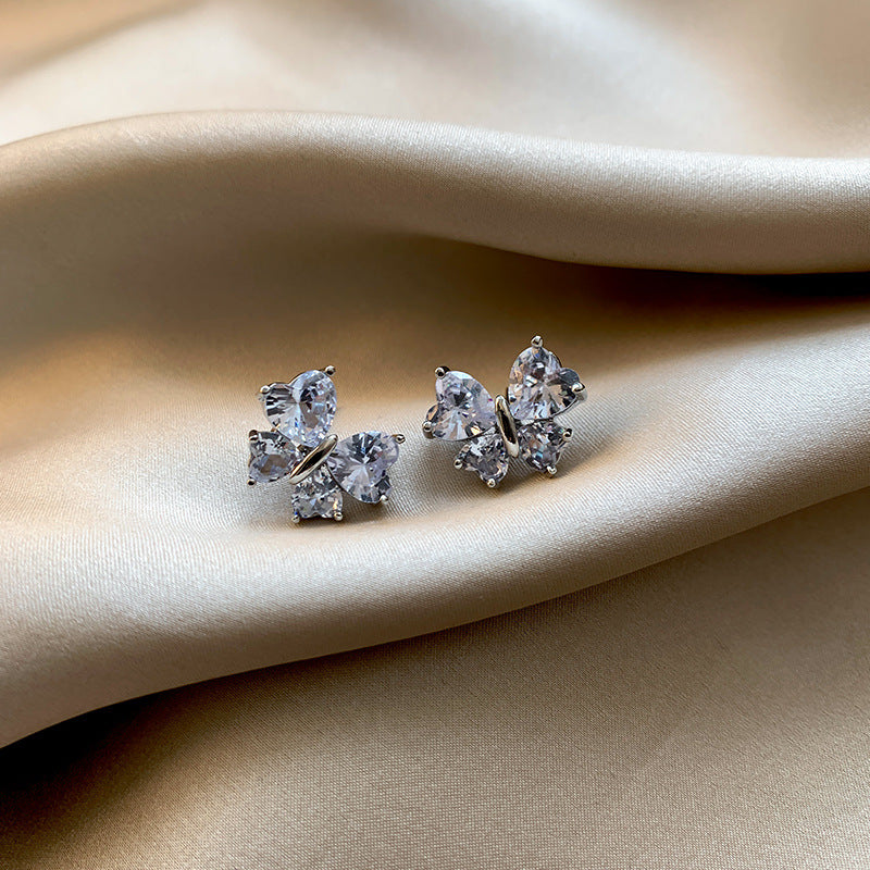 Wholesale  Zircon Heart Butterfly Earrings