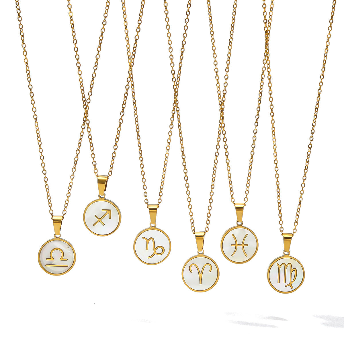 Wholesale stainless steel 18K gold plated twelve zodiac necklace