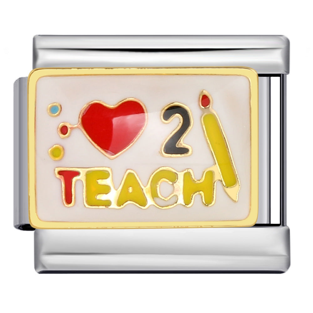 Wholesale  Italian modular  heart-shaped titanium steel  oil-dripping DIYbracelet