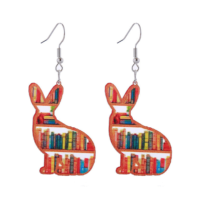 Wholesale School Season Love Cloud Bookshelf Rabbit Squirrel Books Acrylic Earrings