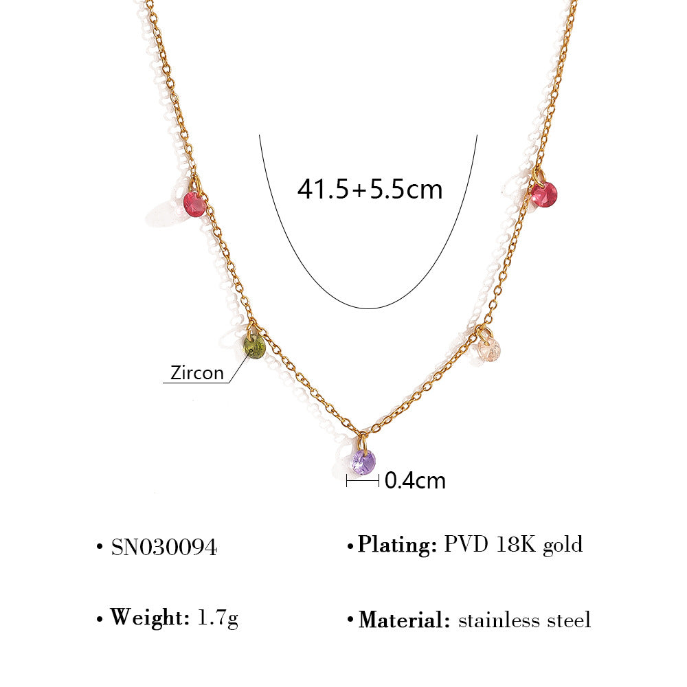 Wholesale Titanium Steel Colorful Zircon Necklace  Round Pendant Jewelry