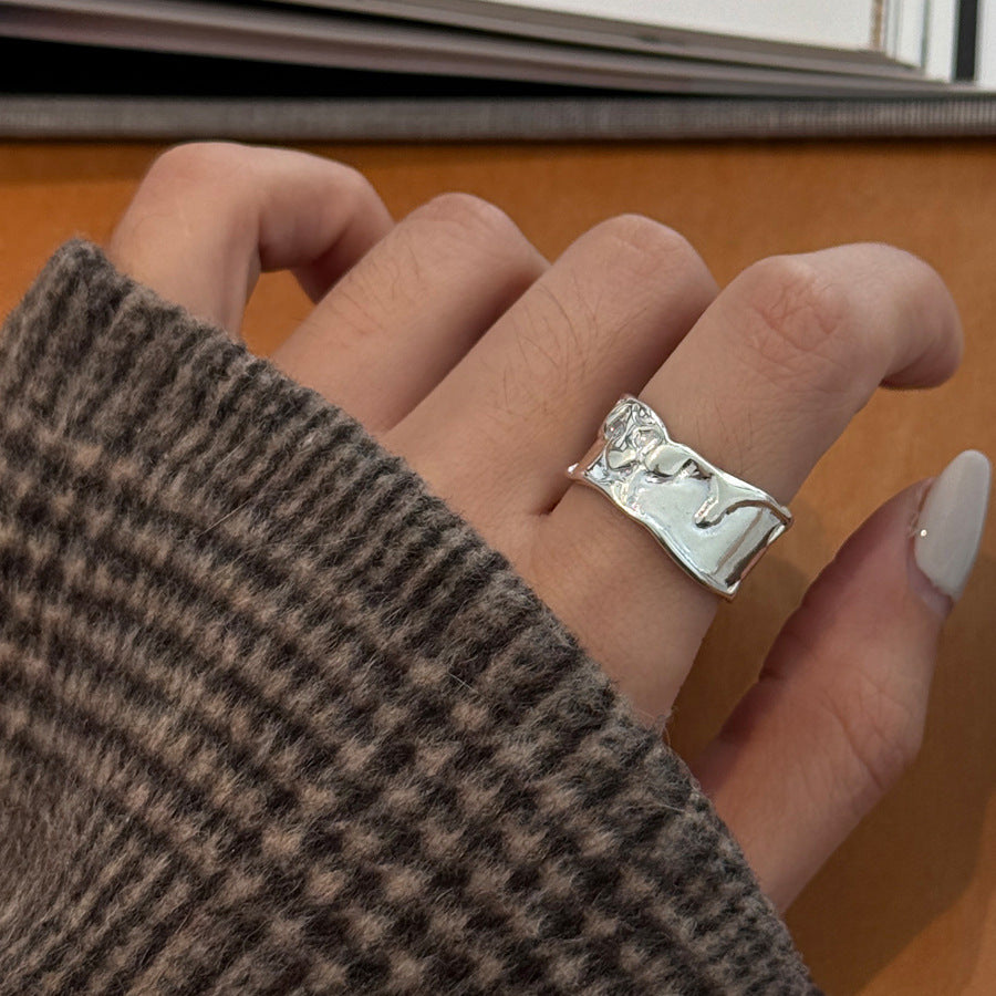 Wholesale Hammer Pattern Love Ring Geometric Lava Personality Irregular Pleated Open Ring
