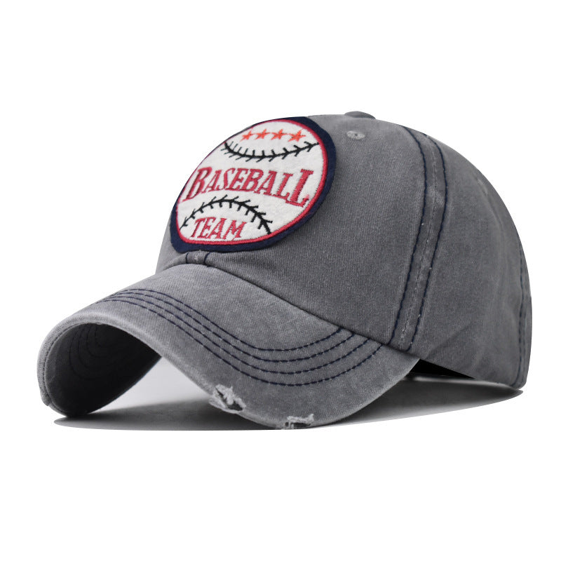Wholesale Basketball Embroidery Washed Cotton Baseball Cap Adjustable Outdoor Sun Hat For Summer Trendy Vintage Look