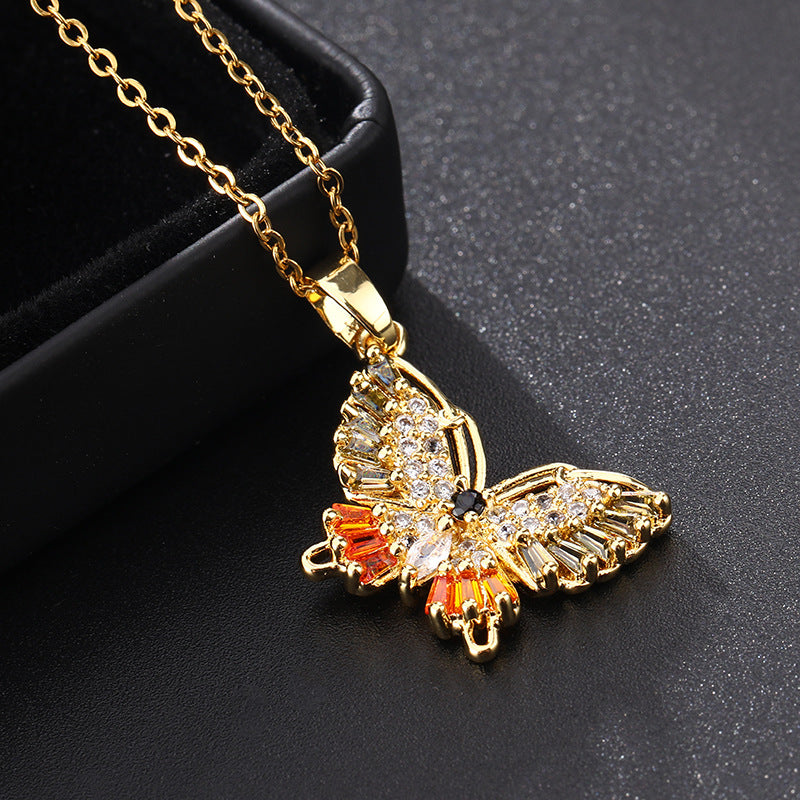 Wholesale Copper Butterfly Choker With Colorful Zircon Pendant Korean Style Trendy Fashion Accessory For Women