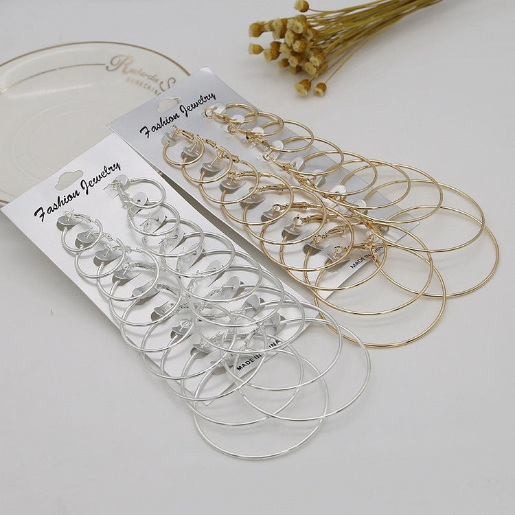 Wholesale  Exaggerated Metal Large Hoop Earrings Set