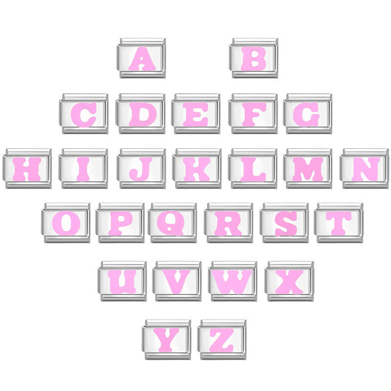 Wholesale  Italian modular bracelet 9mm DIY splicing detachable stainless steel pink English letters combinable bracelet