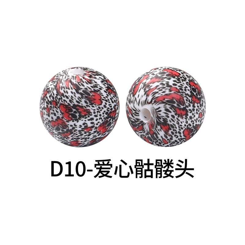 Wholesale 100pcs Western Style Aztec Denim Leopard Print 15mm Silicone Beads DIY Beading Accessories ACC-BDS-RongFa009