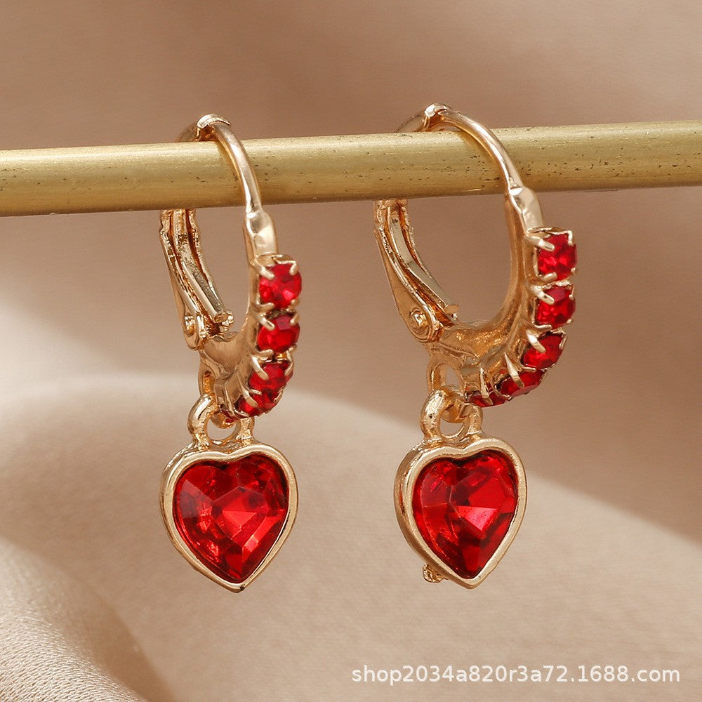 Wholesale  Metal Alloy Diamond Peach Heart Pendant Earrings