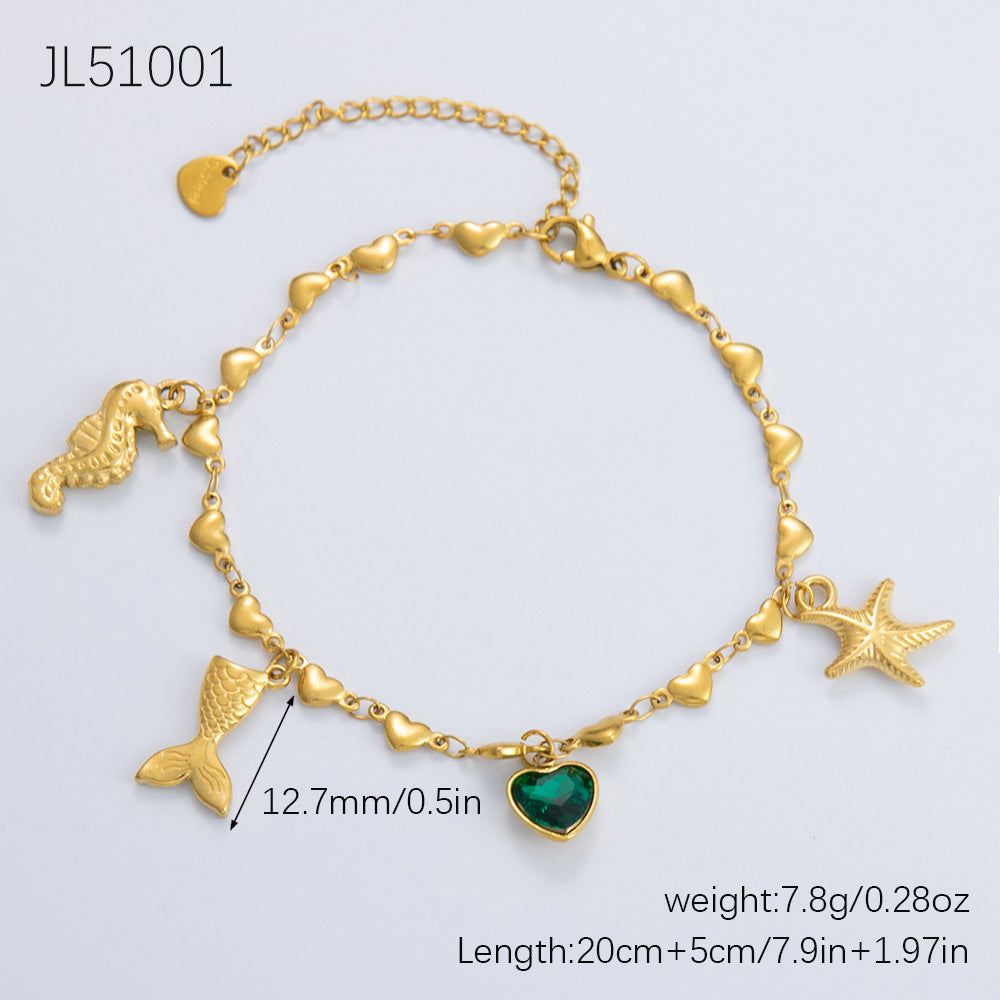 Wholesale Stainless Steel Turtle Shell Pendant 18K Gold Anklets ACC-AS-YuHui002