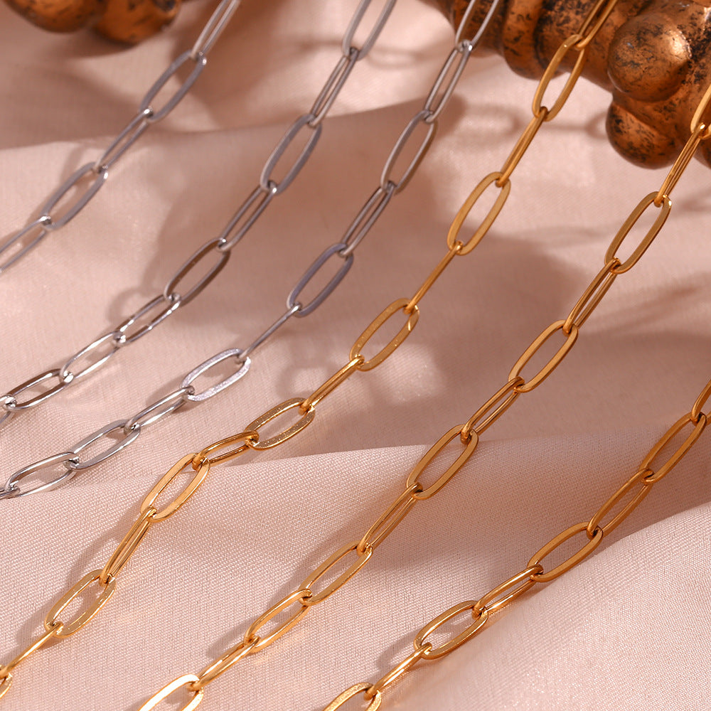Wholesale Simple Stainless Steel 18K Gold Plated Paper Clip Chain Necklace Women' s Jewelry Accessory