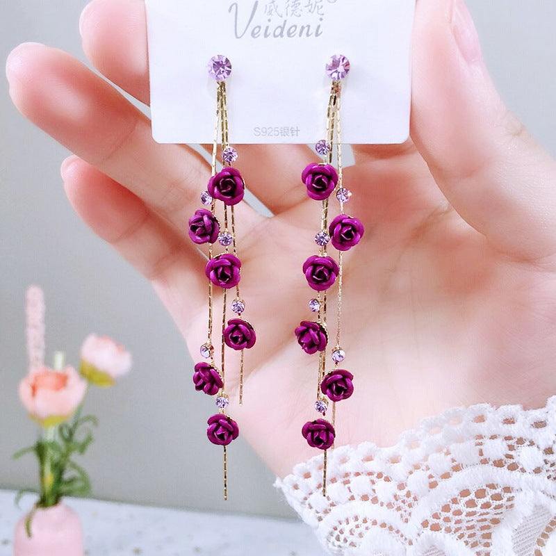 Wholesale  Long Floral Earrings Red Flower Waterdrop Tassel Earrings