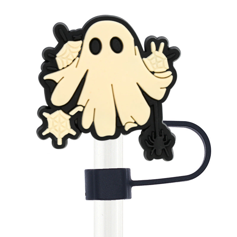 Wholesale Random 100pcs Halloween 10mm PVC Soft Straw Tube Cap ACC-SCR-RYY085