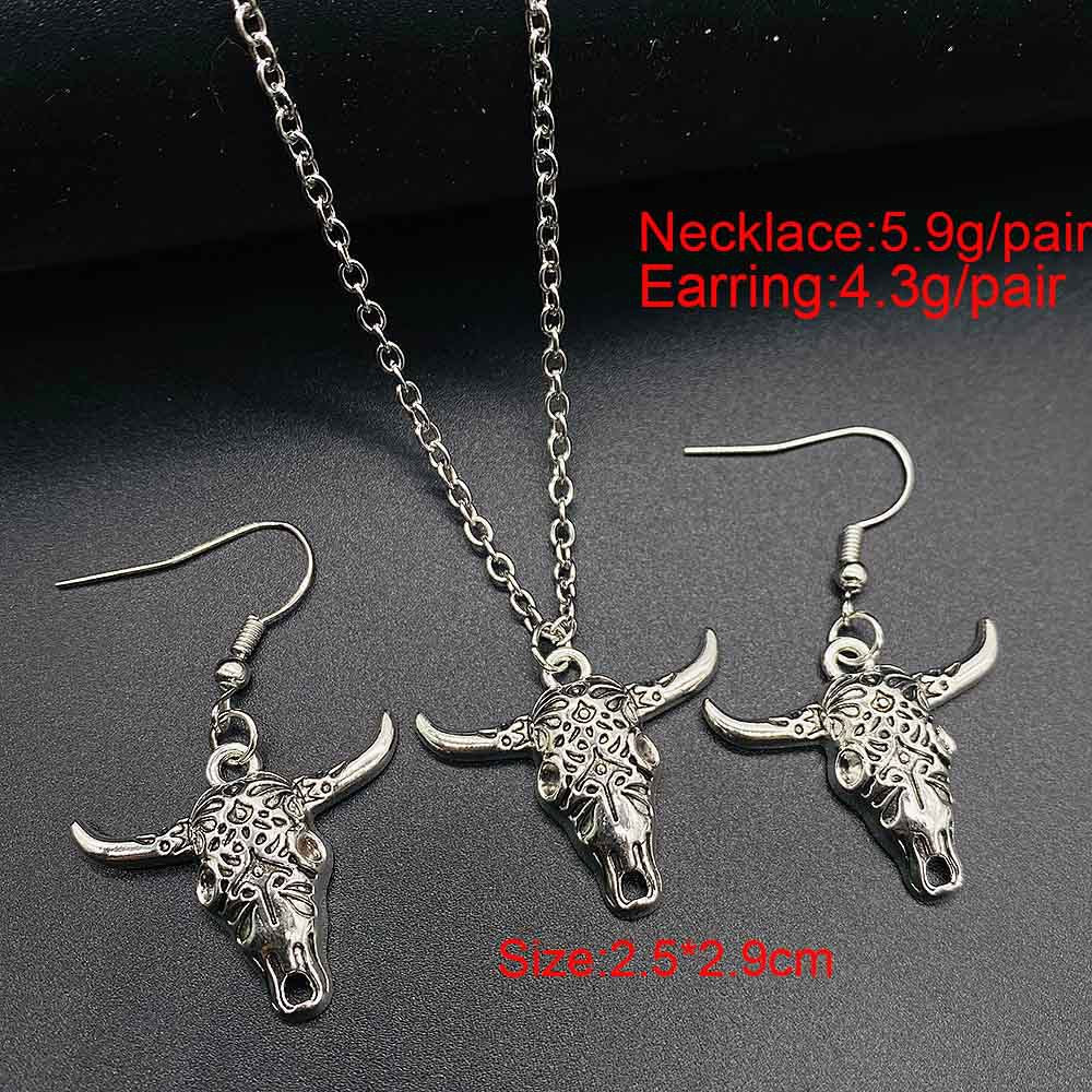 Wholesale Trendy Western Turquoise Cactus Cattle Head Earrings &  Necklace Set Jewelry Accessory