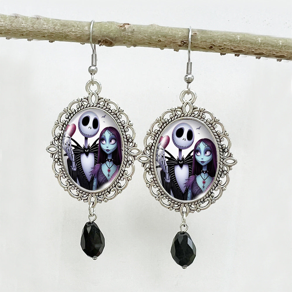 Wholesale Halloween Stainless Steel Ear Hook Oval Lace Metal Earrings ACCVIP-ES-XiangLian004