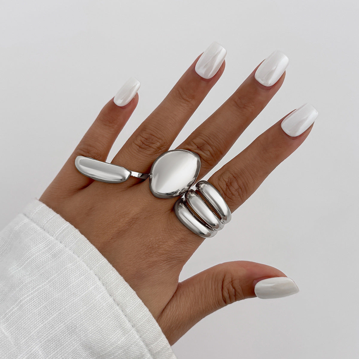 Wholesale Metal polished geometric arc ring