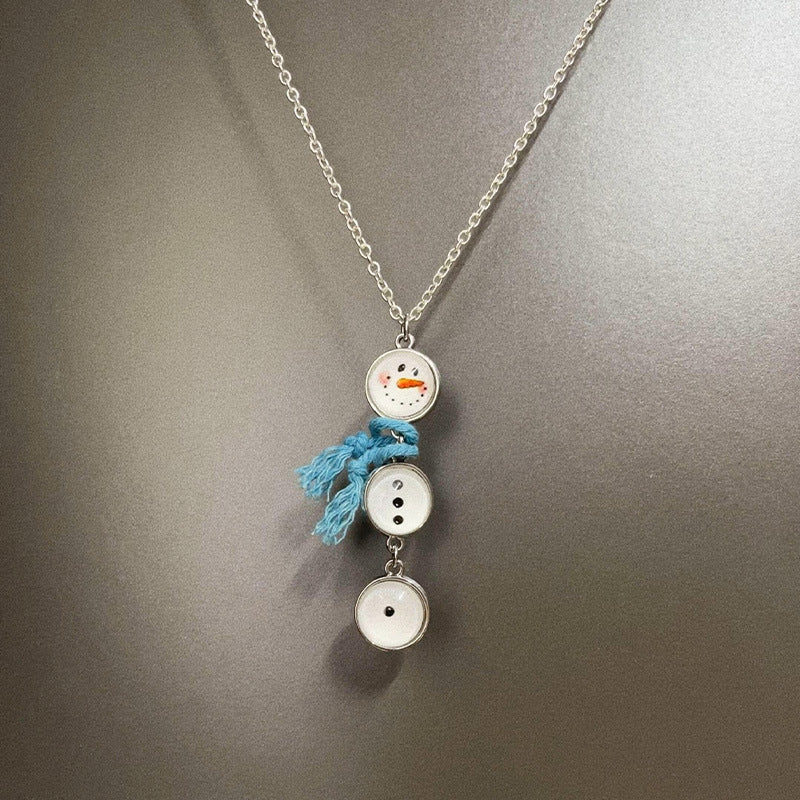 Wholesale White Snowman Button Necklace Christmas Sweater Chain