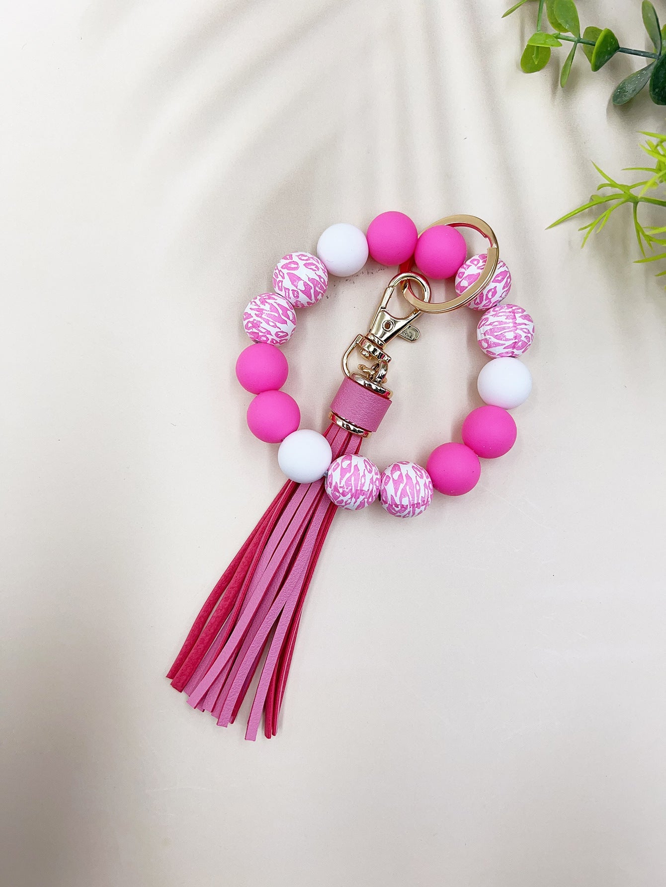 Wholesale Colorful Leopard Bead Bracelet Keychain ACC-KC-JiuYa015