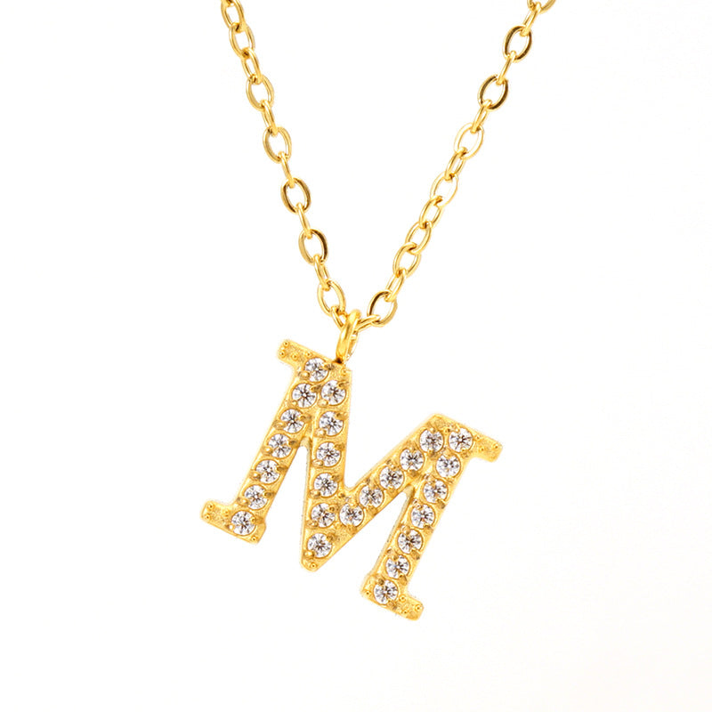 Wholesale  titanium steel diamond letter necklace English clavicle chain