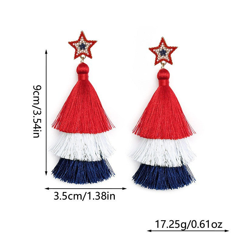 Wholesale  US Independence Day Creative Metallic Set with Rice Bead Earrings