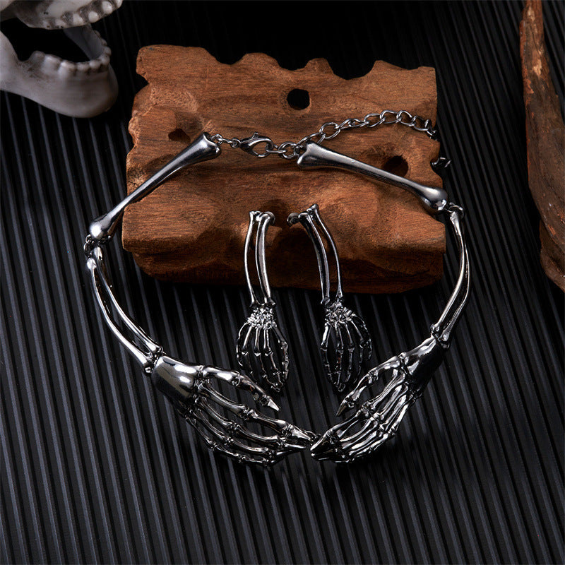 Wholesale  Dark Retro Bone Ghost Hand Necklace Earring Set