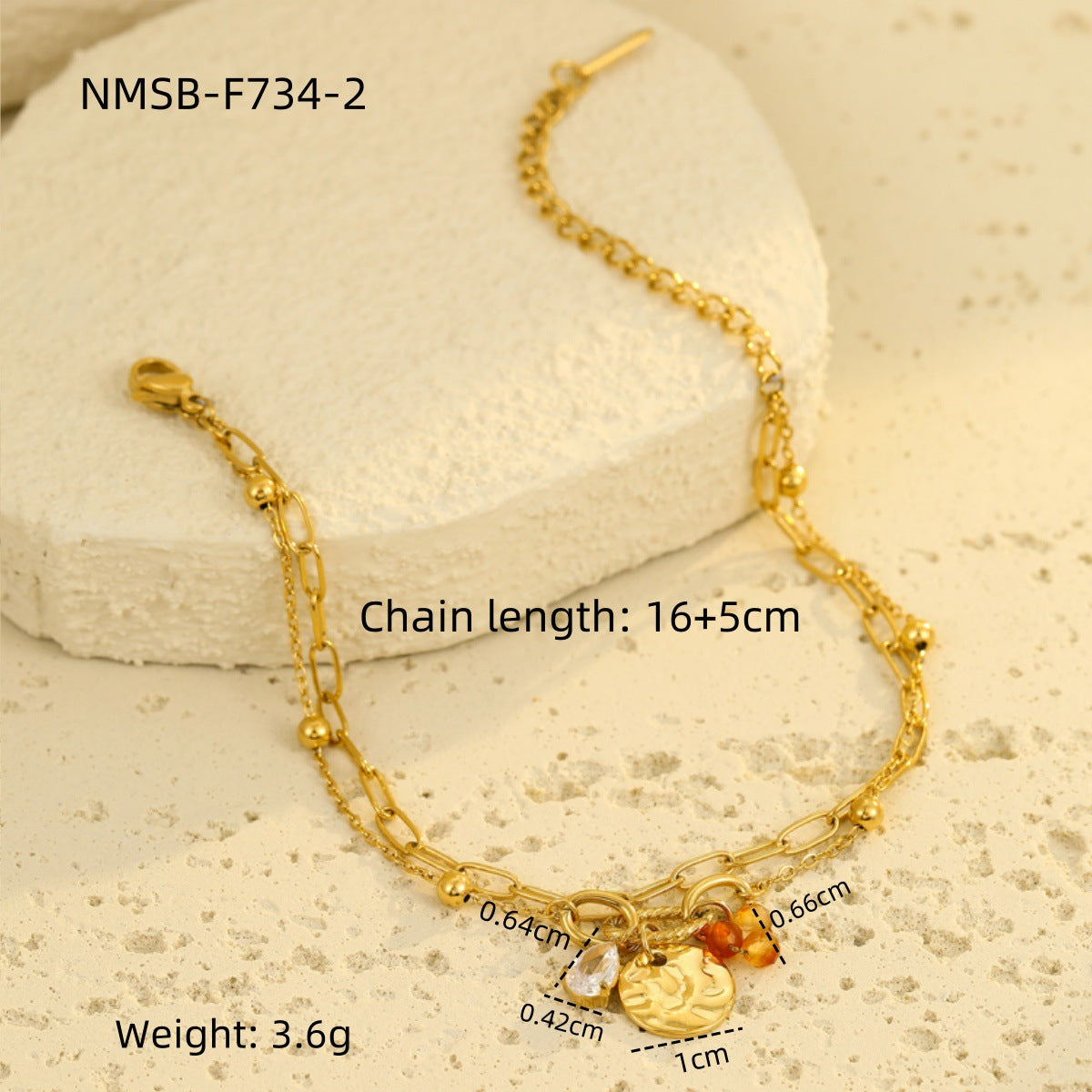 Wholesale Light Luxury  Stainless Steel Bracelet Water Drops Zircon Pearl Pendant  Bracelet Jewelry