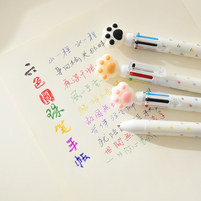 Wholesale  cute cartoon cat claw six-color push pen ballpoint pen