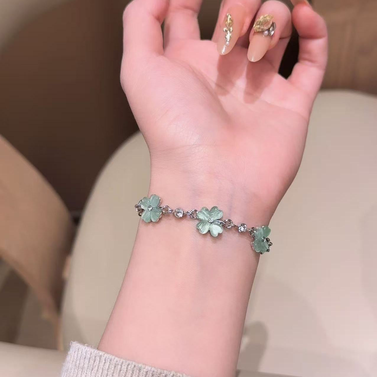 Wholesale Pink Four Leaf Clover Bracelet Summer Chic Jewelry Accessory Gift For Women