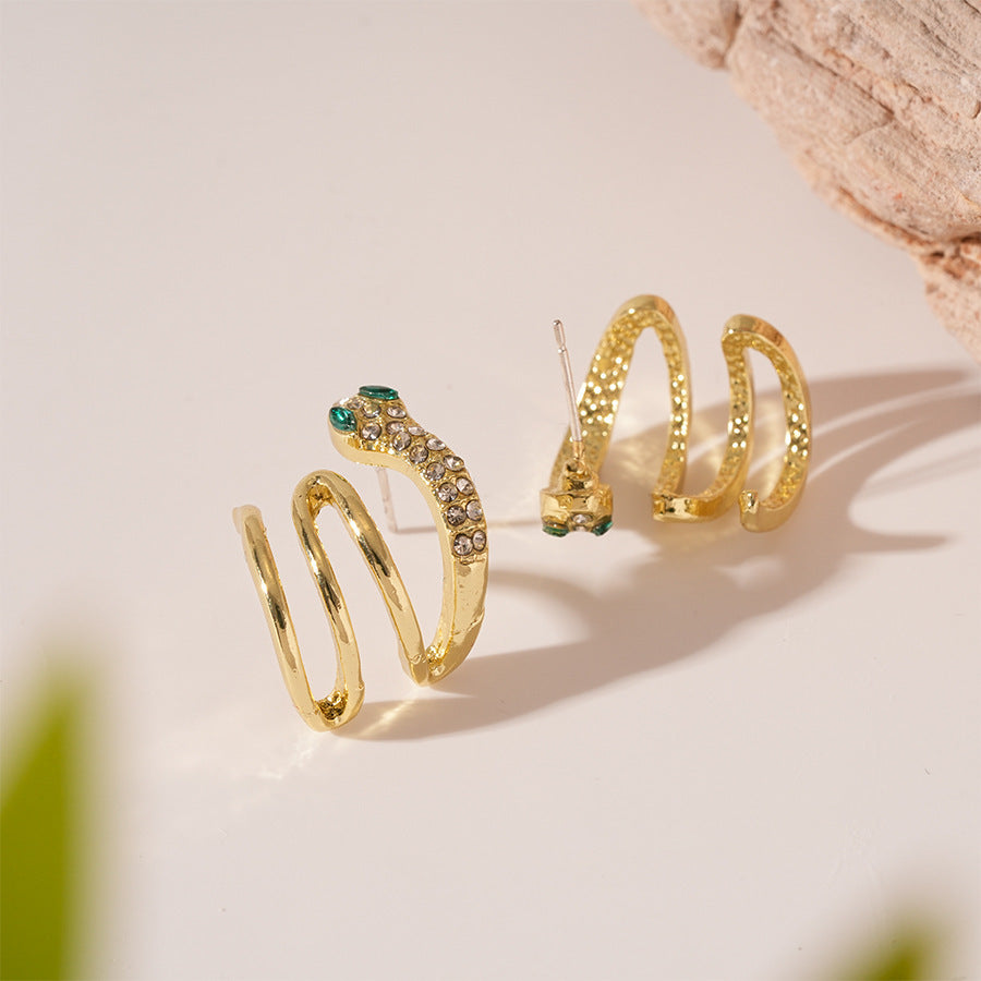 Wholesale Personality Exaggerated Oil Drop Diamond Small Snake Silver Earrings