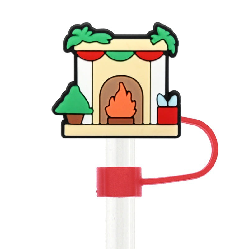 Wholesale Random 100pcs  Christmas series  10mm PVC Soft Straw Tube Cap