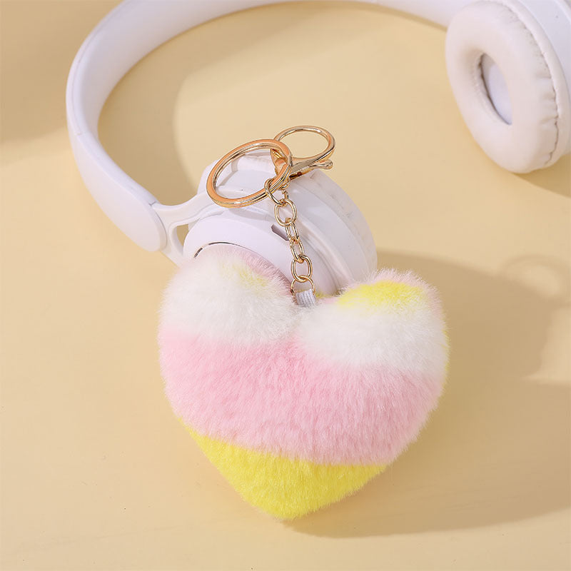 Wholesale 5PCS Multicolor leopard print fur ball keychain peach heart pendant bag plush jewelry pendant