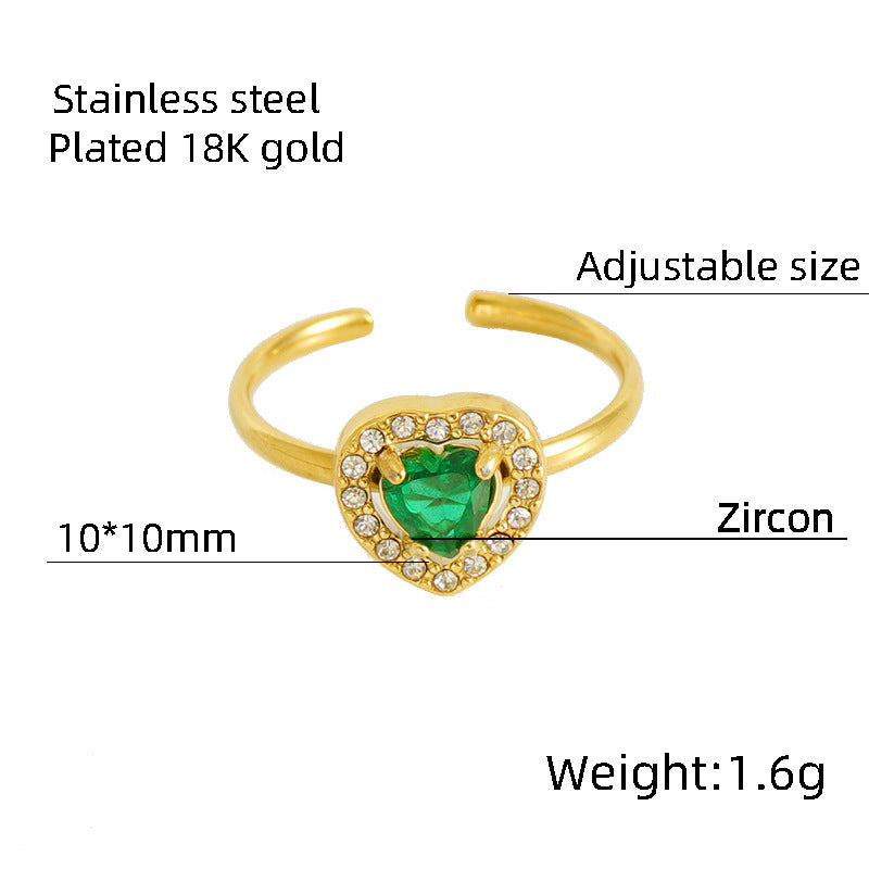 Wholesale Titanium Steel Diamond Heart Movable Adjustable Zircon Rings ACC-RS-ZhongXin004