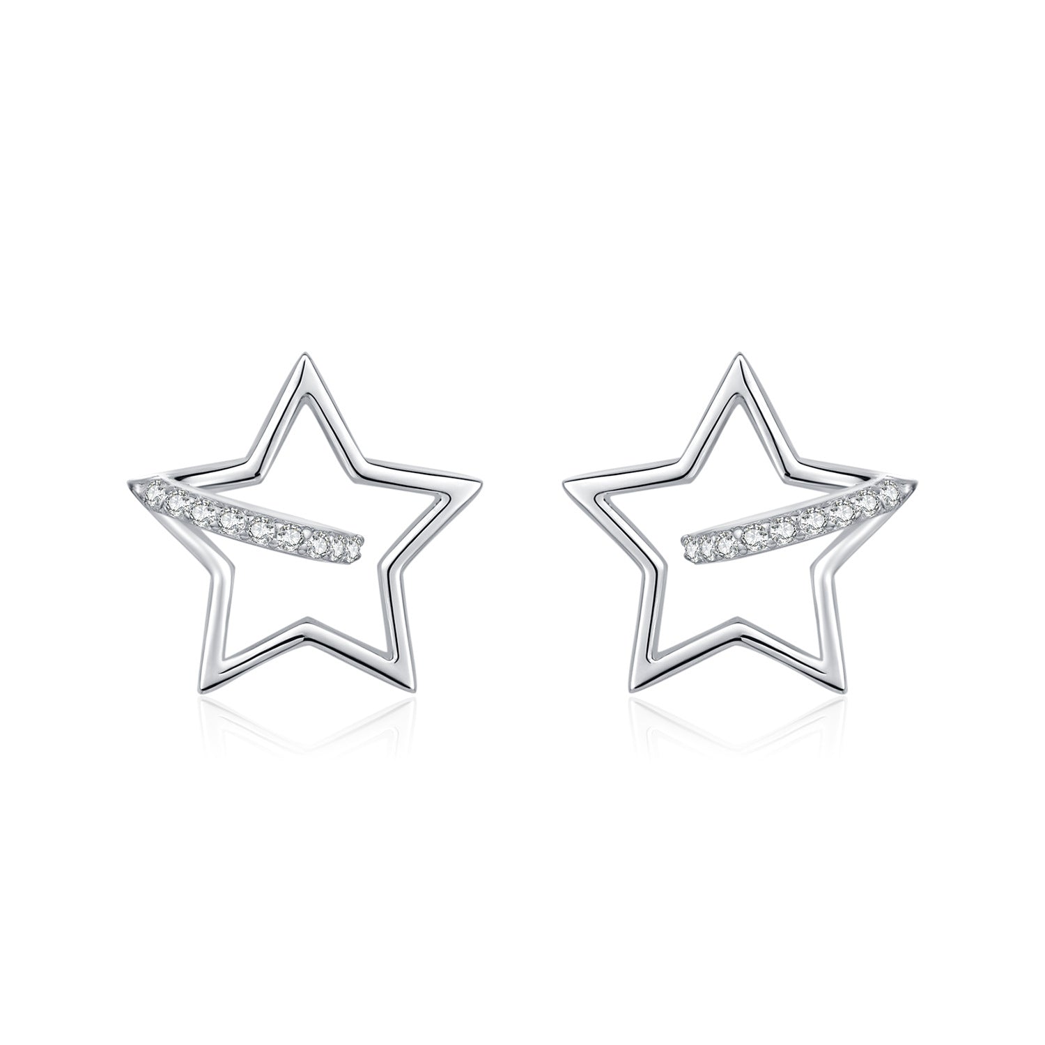 Wholesale  S925 Silver Hollow Line Star Rows Diamond Earrings