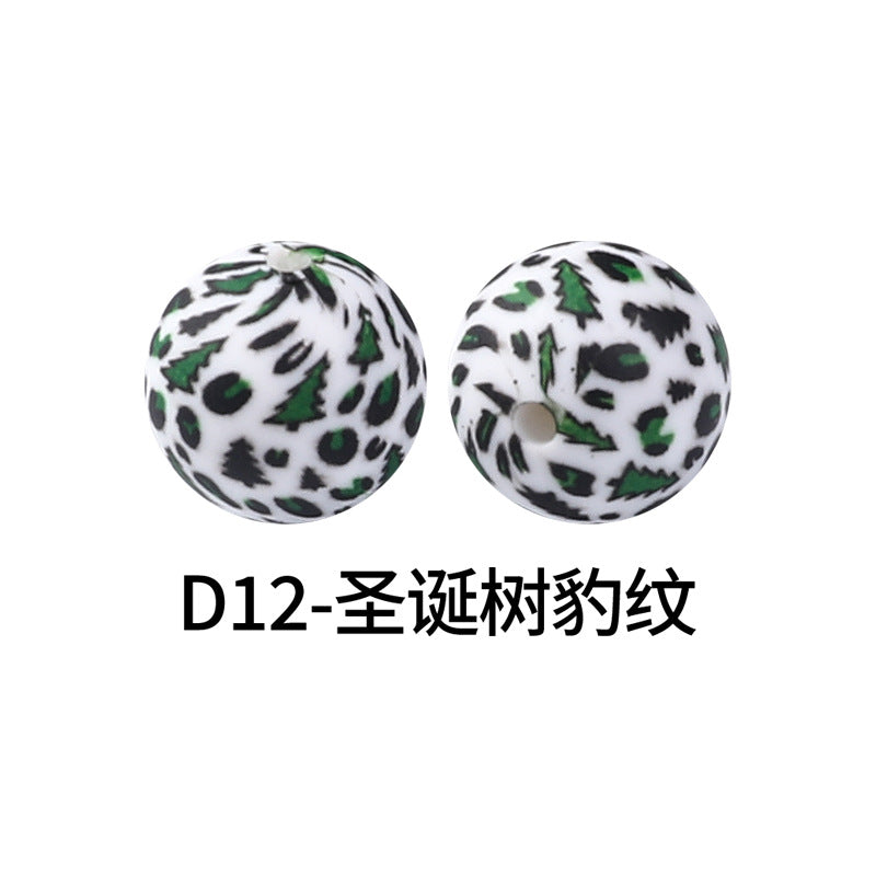 Wholesale 100pcs Western Style Aztec Denim Leopard Print 15mm Silicone Beads DIY Beading Accessories ACC-BDS-RongFa009