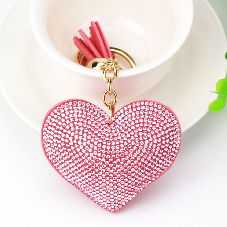 Wholesale 12pcs Heart Shape Hot Diamond Leather Keychain ACC-KC-DC001
