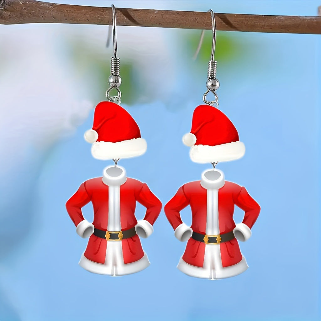 Wholesale  Christmas Charm Santa Claus Costume and Christmas Hat Long Tassel Earrings