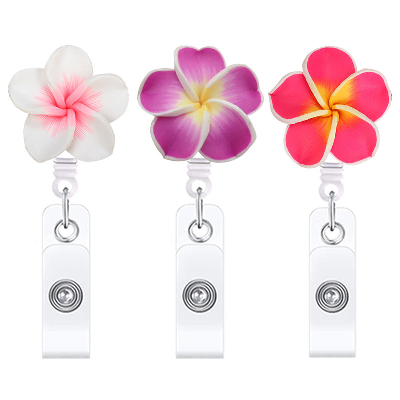 Wholesale Hawaiian Plumeria Badge Reel Handmade Soft y Flower – Casual Bag Charm or ID Accessory