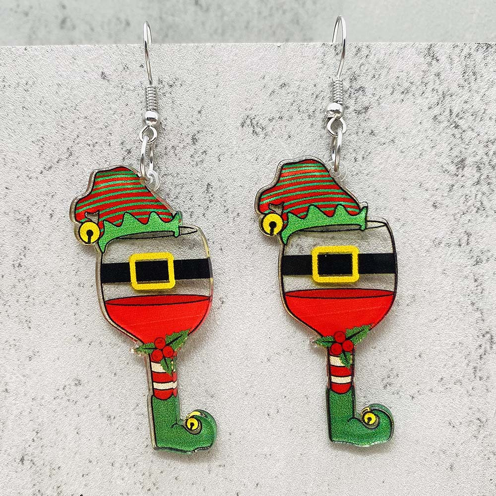 Wholesale Christmas Lights Red Wine Glass Acrylic Earrings ACC-ES-ChenY083