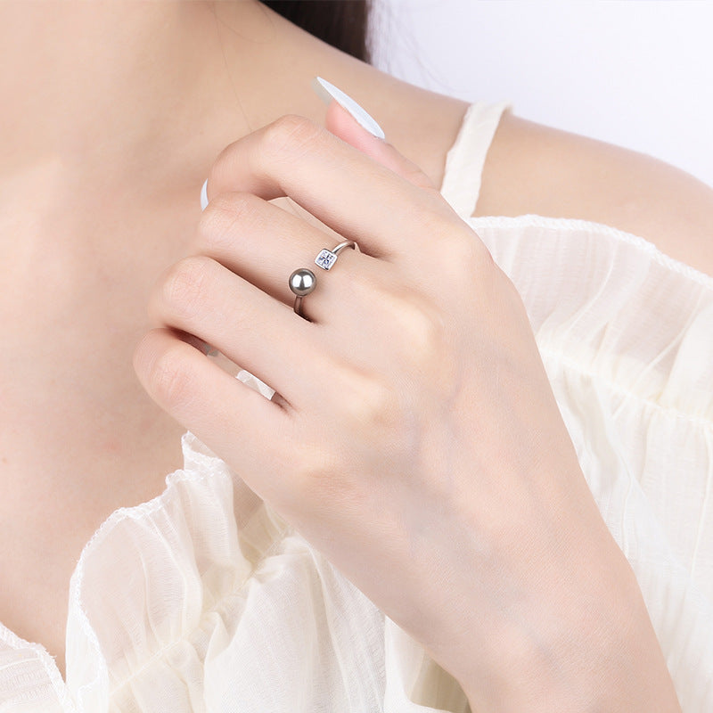 Wholesale S925 Sterling Silver Zircon Opening Adjustable Freshwater Pearl  Ring