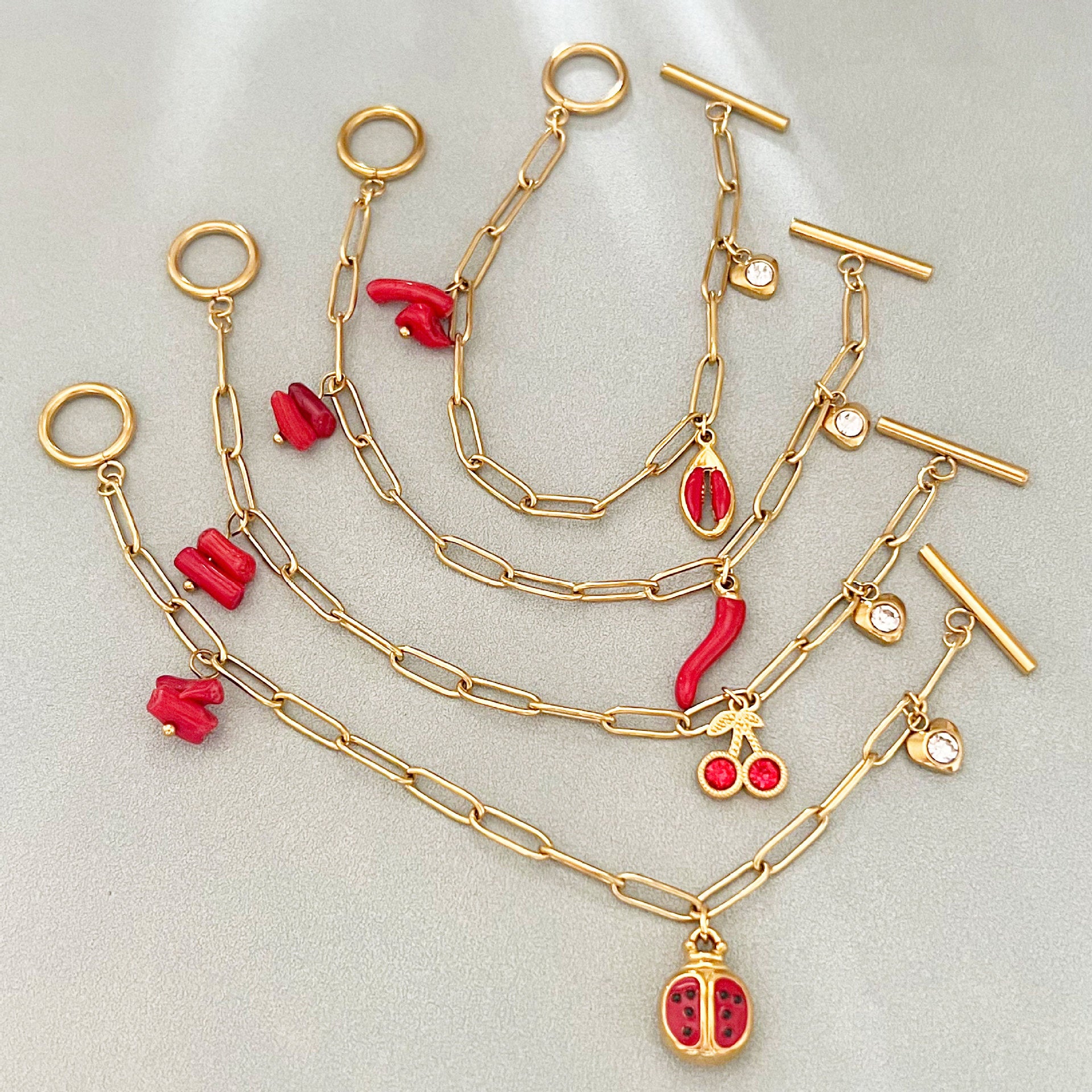 Wholesale 18K Gold-Plated Stainless Steel Heart Cherry Bracelet