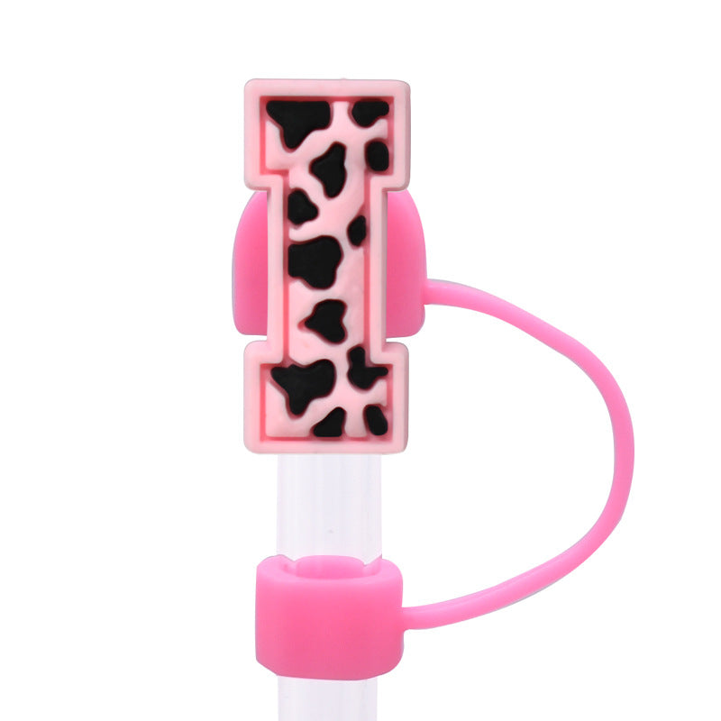 Wholesale Random 100pcs Pink leopard print cartoon Straw Cover Straw Tube Cap