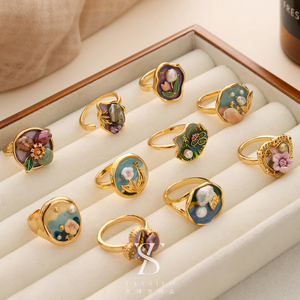 Wholesale  Oil Painting Vintage Ring  Oil Drop Opening Ring Adjustable Ring