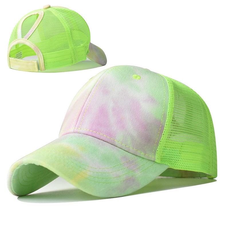 Wholesale Tie Dye Cotton Baseball Cap For Women Adjustable Ponytail Sun Hat Breathable Summer Outdoor