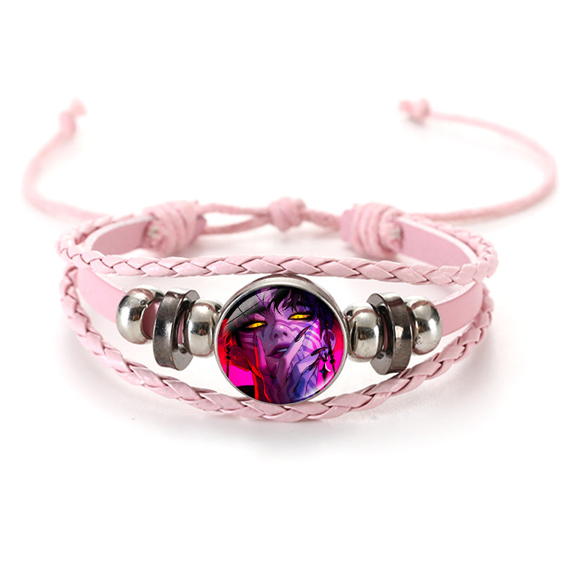 Wholesale Witcher Time Gem Adjustable Hand-woven Pink and Black Bracelet kpop