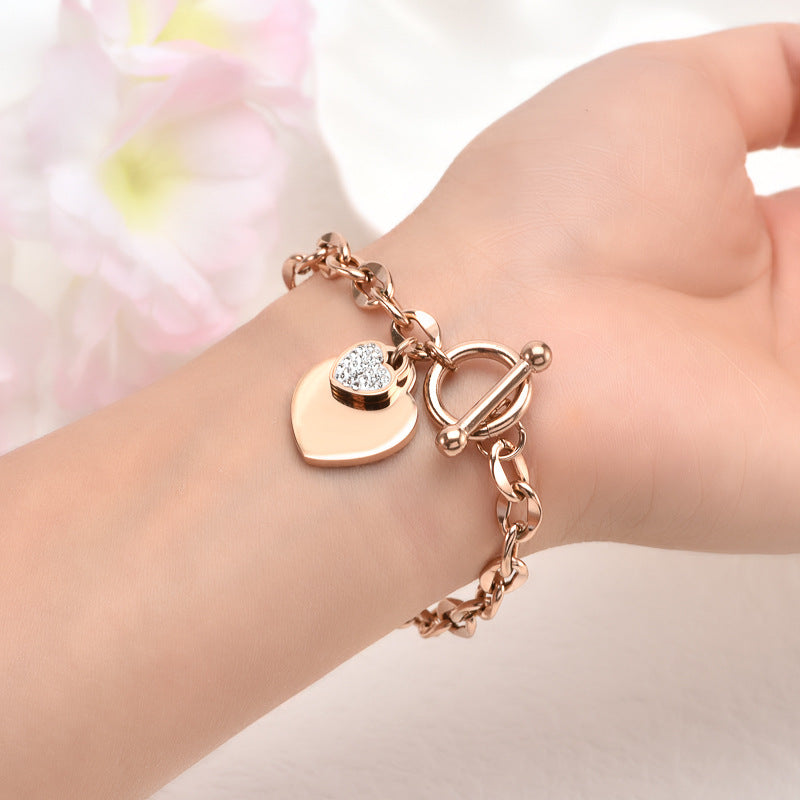 Bracciale all'ingrosso in acciaio al titanio Love Rose Gold