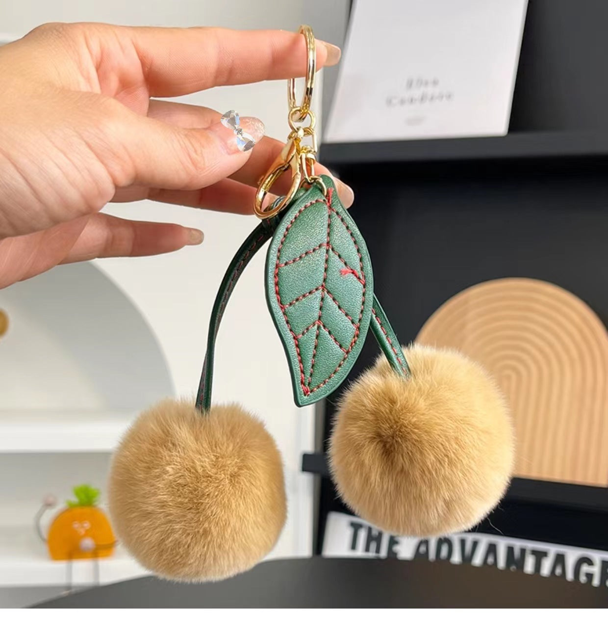 Wholesale genuine rex rabbit fur cherry car keychain